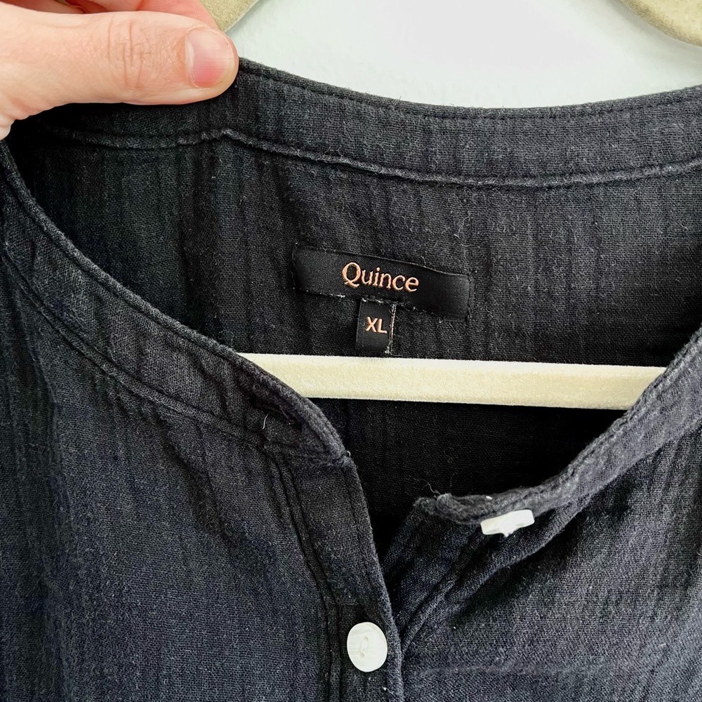 Quince Women's Black Gauze Rolled Cuff Short Sleeve Button-Up Tunic Top XL - Picture 5 of 8